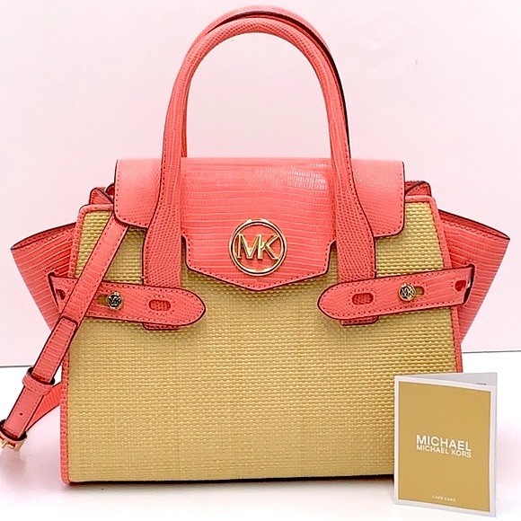 MICHAEL KORS CARMEN MEDIUM FLAP MESSENGER SATCHEL BAG GRAPEFRUIT COLOR - Picture 2 of 16